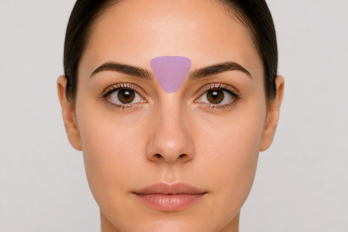 Área de aplicação de Botox na glabela