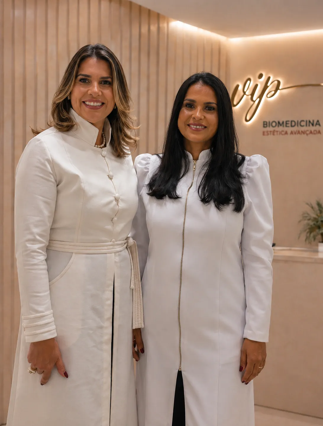 Equipe VIP Biomedicina com paciente — Dra. Liliane e Dra. Evelyn
